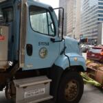 CHICAGO, ILLINOIS - NOVEMBER 24: Chicago Streets and Sanitation snow plow blocks access to State street before Thanksgiving parade route, November 24, 2016 in Loop.
