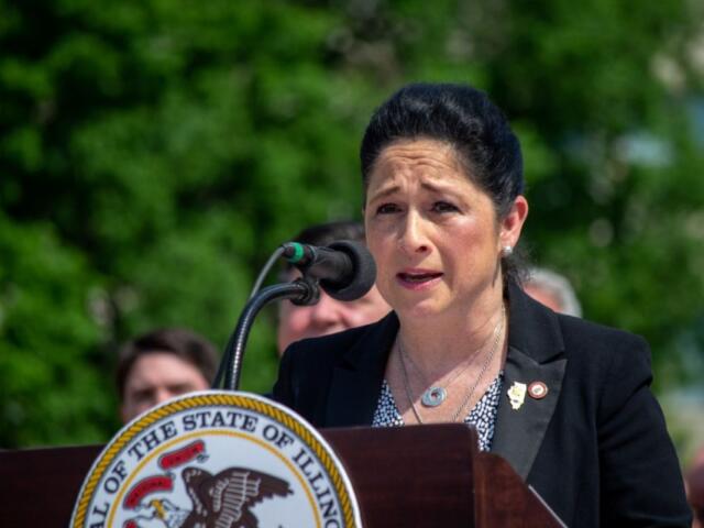 Comptroller Susana Mendoza speaks at an event honoring fallen Illinois firefighters outside the Illinois Capitol on May 9, 2023. (Capitol News Illinois photo by Jerry Nowicki)