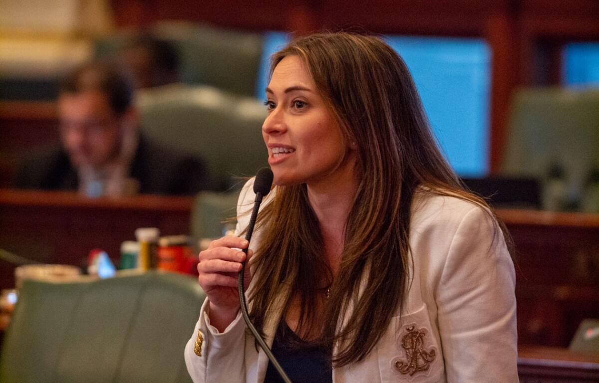 State Rep. Margaret Croke, pictured on the House floor, held a lead in the race to replace Susana Mendoza as comptroller on Tuesday night. The Associated Press had not called the race as of 10 p.m. (Capitol News Illinois photo by Jerry Nowicki)