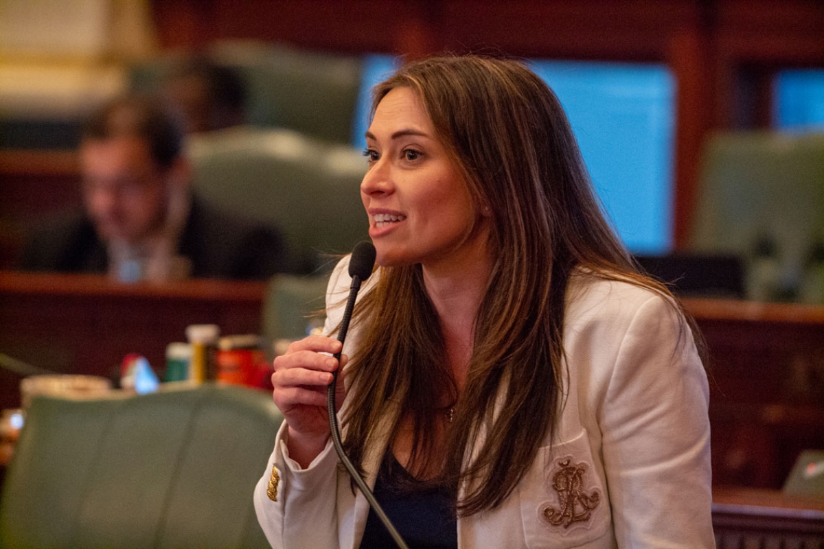 State Rep. Margaret Croke, pictured on the House floor, held a lead in the race to replace Susana Mendoza as comptroller on Tuesday night. The Associated Press had not called the race as of 10 p.m. (Capitol News Illinois photo by Jerry Nowicki)