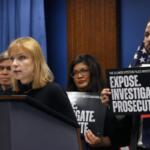 Jane Ruby, president of the League of Women Voters of Chicago, speaks at a March 2, 2026 news conference introducing the Illinois Epstein Files Investigation Act. (Capitol News Illinois photo by Maggie Dougherty)