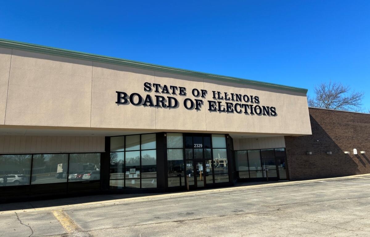 The Illinois State Board of Elections building in Springfield in February 2026. (Medill Illinois News Bureau photo by Reece Dower)