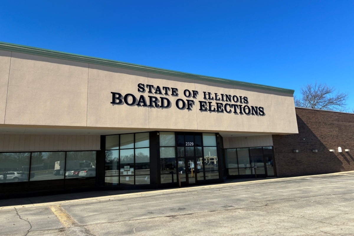 The Illinois State Board of Elections building in Springfield in February 2026. (Medill Illinois News Bureau photo by Reece Dower)
