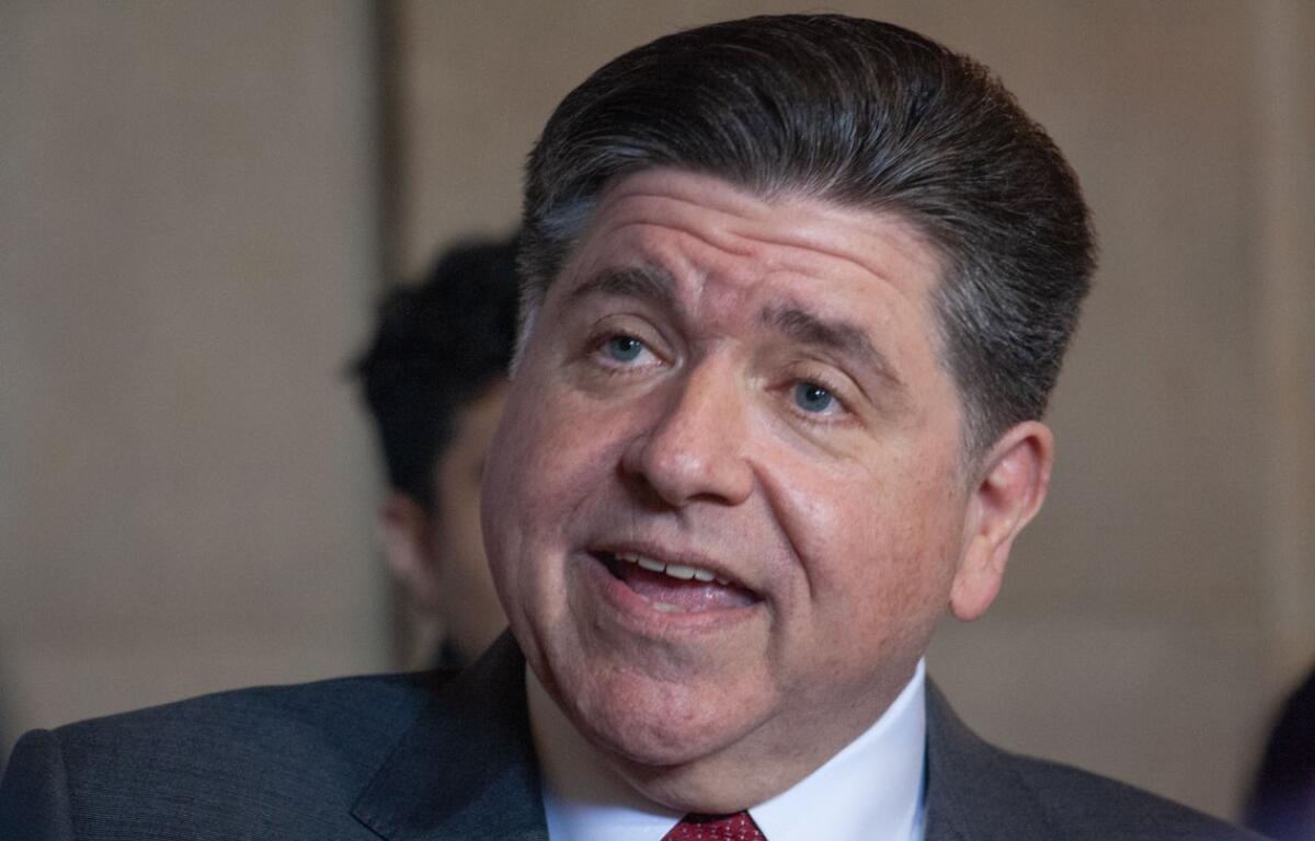 Gov. JB Pritzker takes questions from reporters during Agriculture Day at the Illinois Capitol on Tuesday, March 24, 2026. (Capitol News Illinois photo by Jenna Schweikert)