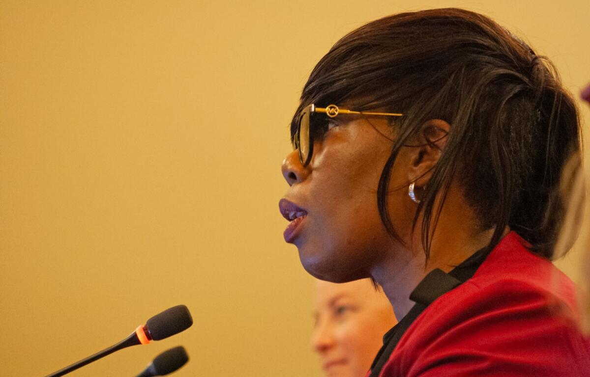 Rep. Yolanda Morris, D-Chicago, speaks at a committee meeting considering her rideshare unionization bill. House committees passed over 200 bills out of committee this week. Capitol News Illinois photo by Jenna Schweikert.