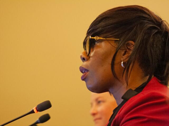 Rep. Yolanda Morris, D-Chicago, speaks at a committee meeting considering her rideshare unionization bill. House committees passed over 200 bills out of committee this week. Capitol News Illinois photo by Jenna Schweikert.