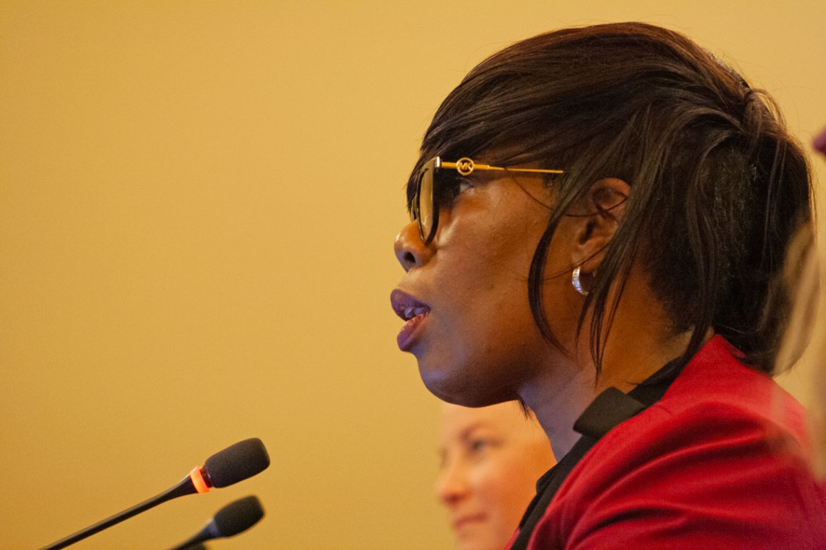 Rep. Yolanda Morris, D-Chicago, speaks at a committee meeting considering her rideshare unionization bill. House committees passed over 200 bills out of committee this week. Capitol News Illinois photo by Jenna Schweikert.