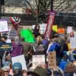 Protestors gather outside that Illinois State Capitol on March 28 for the third in a series of nationwide “No Kings” demonstrations protesting the federal government. (Capitol News Illinois photo by Jenna Schweikert)