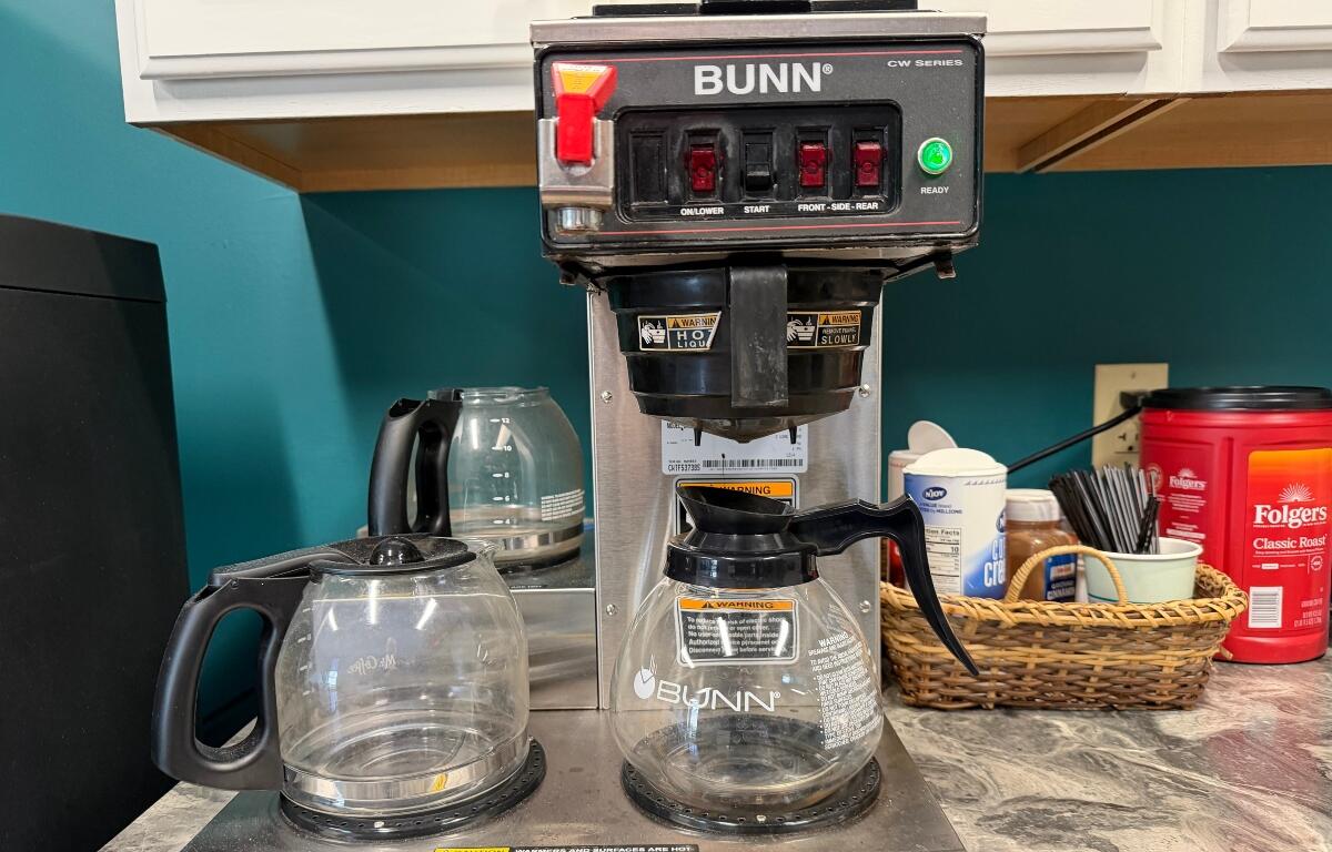 A BUNN coffeemaker sits ready for use at the Capitol Media Group studios in Springfield.