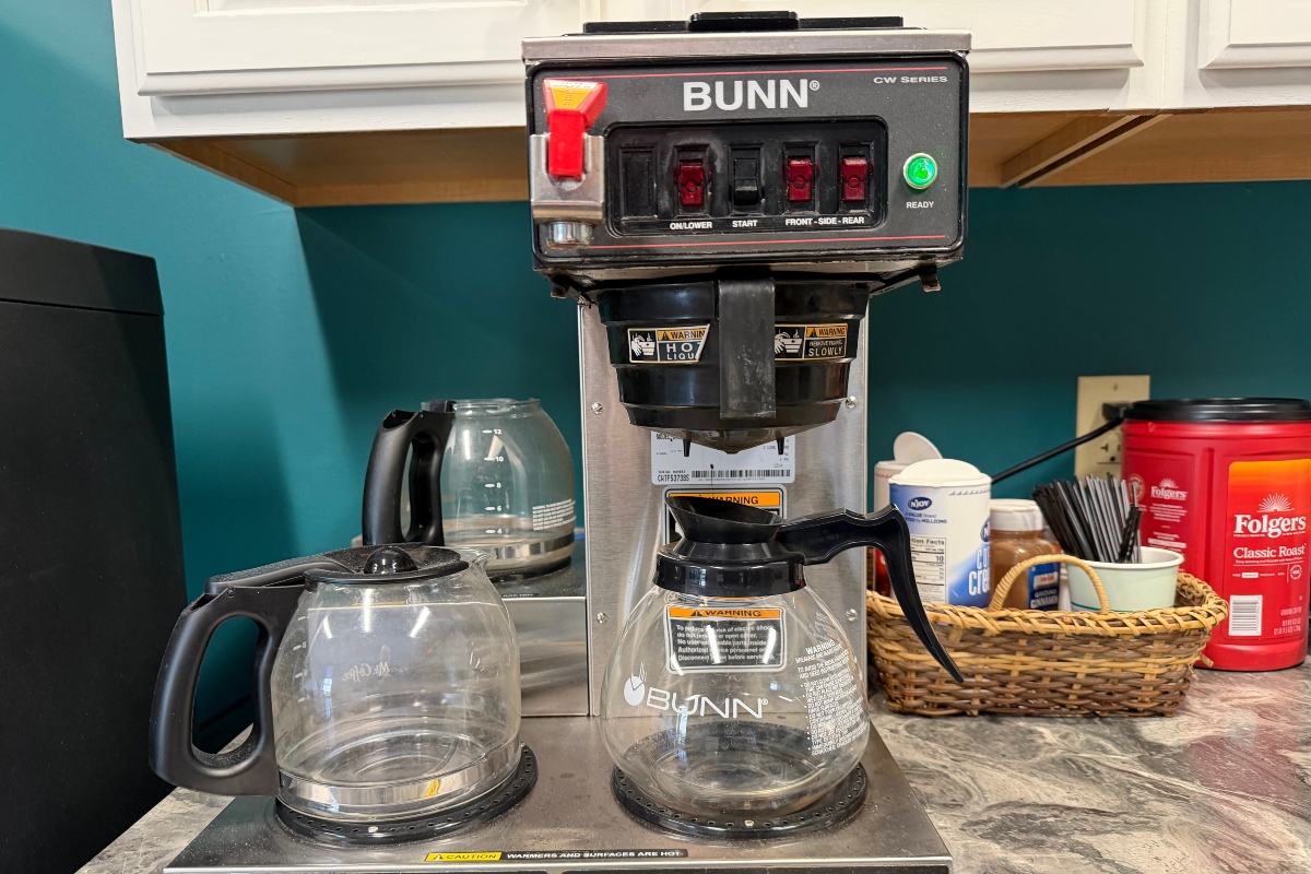 A BUNN coffeemaker sits ready for use at the Capitol Media Group studios in Springfield.