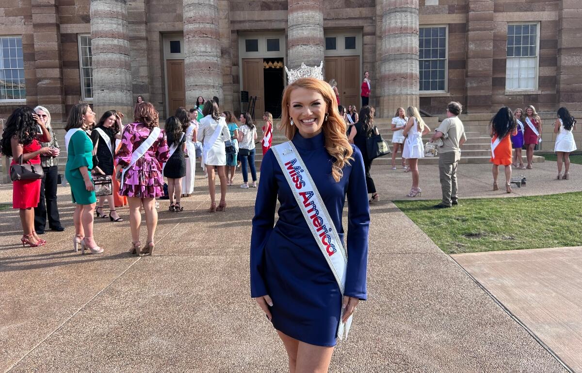 Miss America Cassie Donegan visits the Old State Capitol in Springfield Friday afternoon.