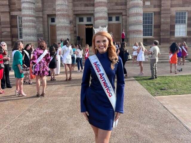 Miss America Cassie Donegan visits the Old State Capitol in Springfield Friday afternoon.