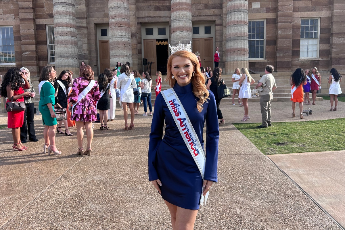 Miss America Cassie Donegan visits the Old State Capitol in Springfield Friday afternoon.