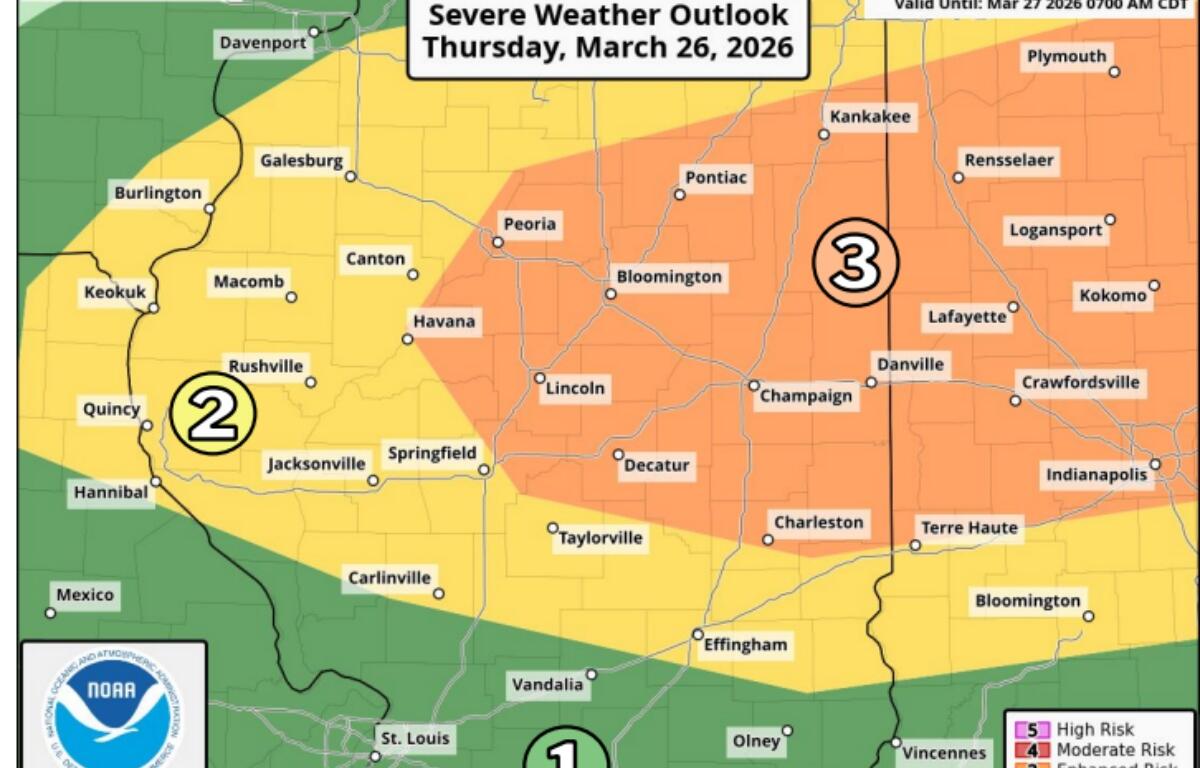 Springfield is close to being in an "enhanced" risk area for severe weather.