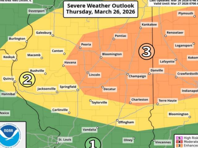 Springfield is close to being in an "enhanced" risk area for severe weather.