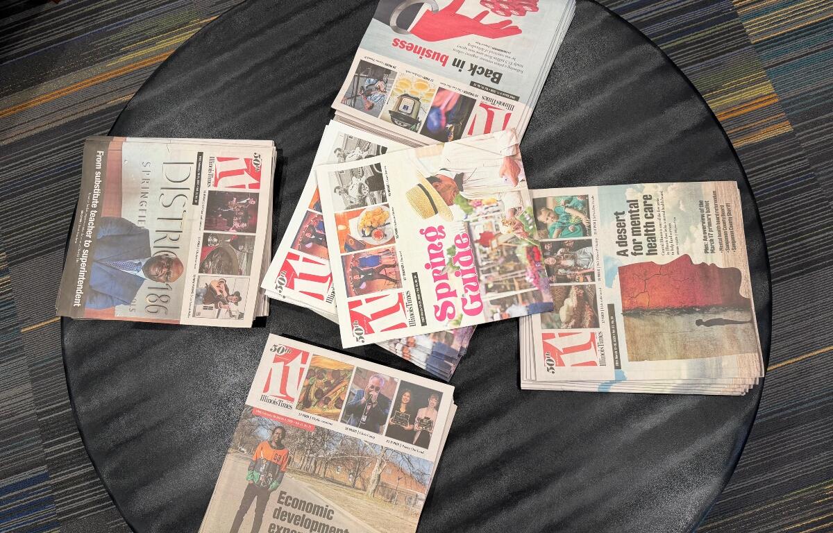 Copies of the Illinois Times are on display at the Capitol Media Group studios.