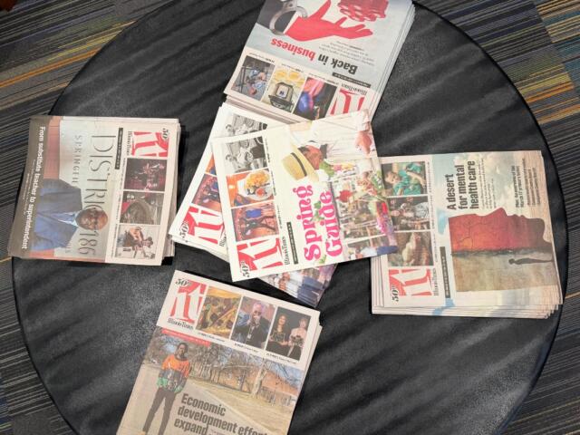 Copies of the Illinois Times are on display at the Capitol Media Group studios.