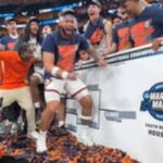 The Fighting Illini men's basketball team celebrate their advancement to the Final Four after defeating Iowa Saturday night.