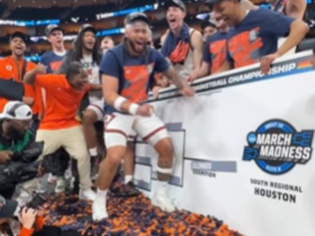 The Fighting Illini men's basketball team celebrate their advancement to the Final Four after defeating Iowa Saturday night.