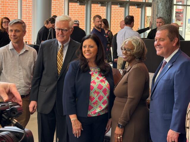 LEFT TO RIGHT: Jay Shanle, Downtown Springfield, Inc., Sangamon County Board Chair Andy Van Meter, Mayor Misty Buscher, State Sen. Doris Turner, State Rep. Mike Coffey