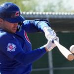 Chicago Cubs' Nico Hoerner hits during a spring training baseball workout Saturday, Feb. 14, 2026, in Mesa, Ariz. (AP Photo/Morry Gash)