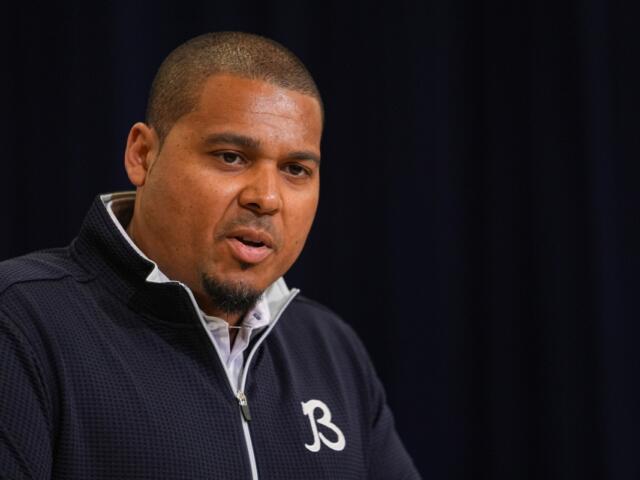 Chicago Bears general manager Ryan Poles speaks during a press conference at the NFL football scouting combine in Indianapolis, Tuesday, Feb. 24, 2026. (AP Photo/Michael Conroy)