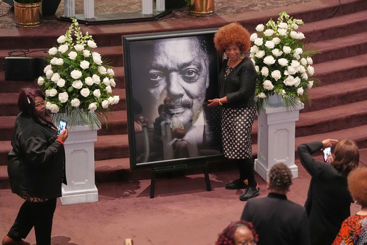 People gather at Brookland Baptist Church for a tribute service honoring the Rev. Jesse Jackson, Monday, March 2, 2026, in West Columbia, S.C. (AP Photo/Matt Kelley)