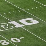 FILE - The Big Ten logo is seen on the field at Husky Stadium during an NCAA college football game, Oct. 25, 2025, in Seattle. (AP Photo/Lindsey Wasson, File)