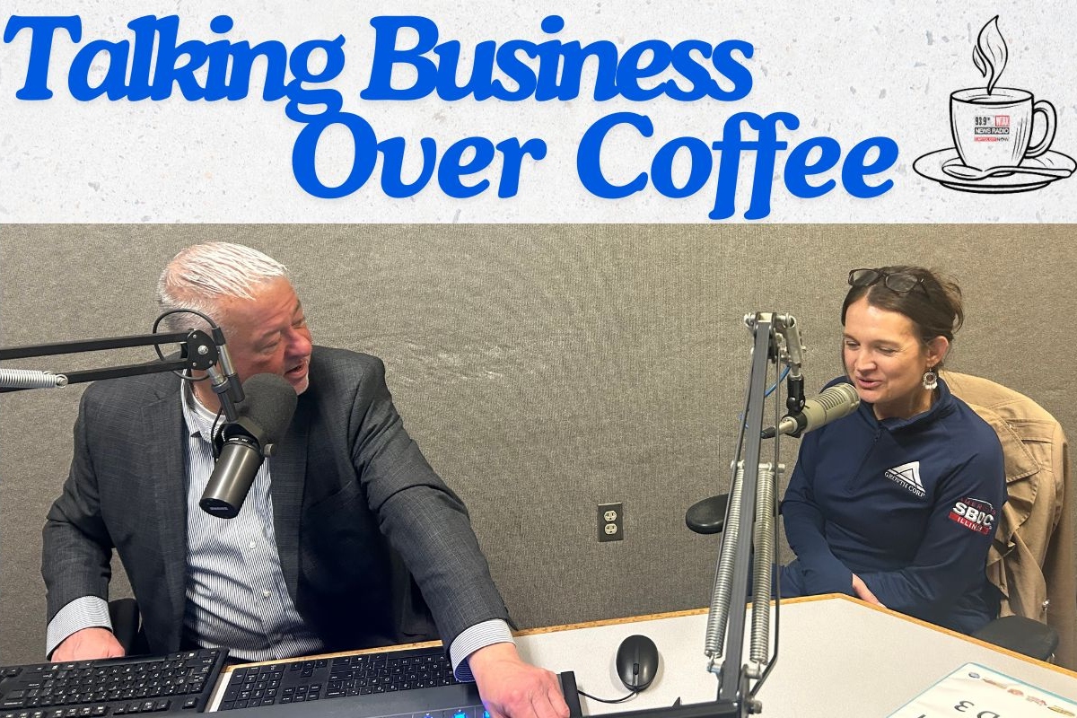 Capitol Media Group Vice President/General Manager Chris Bullock talks with Sara VanHala of Growth Corp.