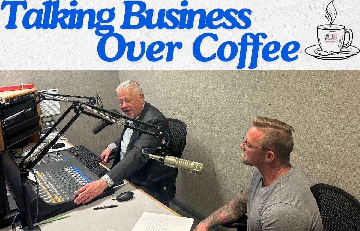 Chris Bullock, Capitol Media Group Vice President/General Manager, talks with Mark Chisholm of Performance Diagnostics, Driveline, & Fabrication in New Berlin.
