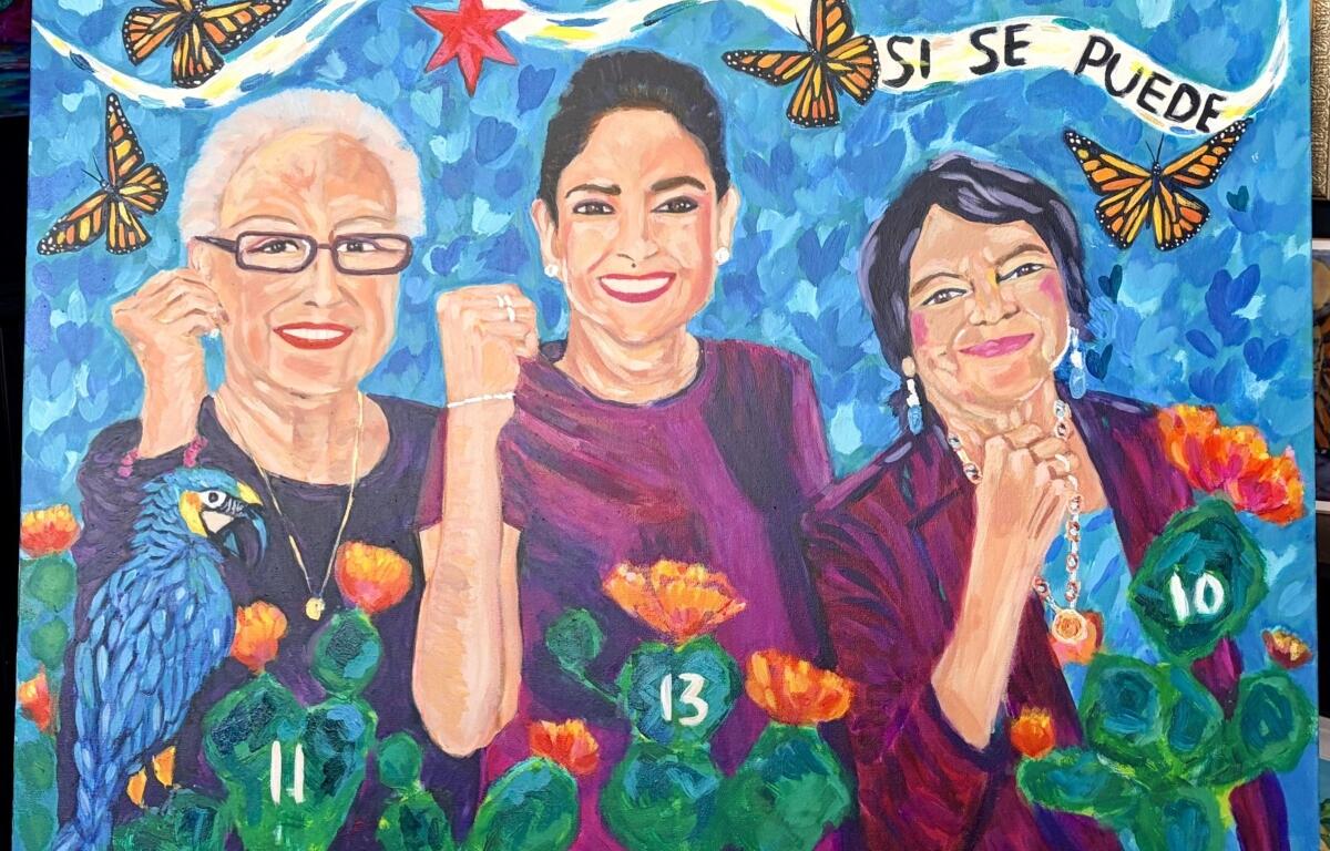 A portrait Illinois Comptroller Susana Mendoza was unveiled at Wild Rose Artisans Gallery and Boutique in Springfield -- the owner of which created the painting.