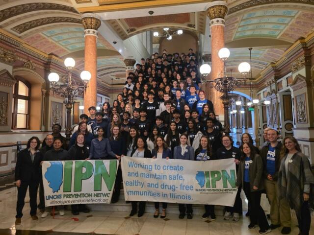 Students with the Illinois Prevention Network at the Capitol on Wednesday pushing bills aimed at drug regulation and reduction. (Medill Illinois News Bureau, courtesy of Kate Bell, Illinois Prevention Network)