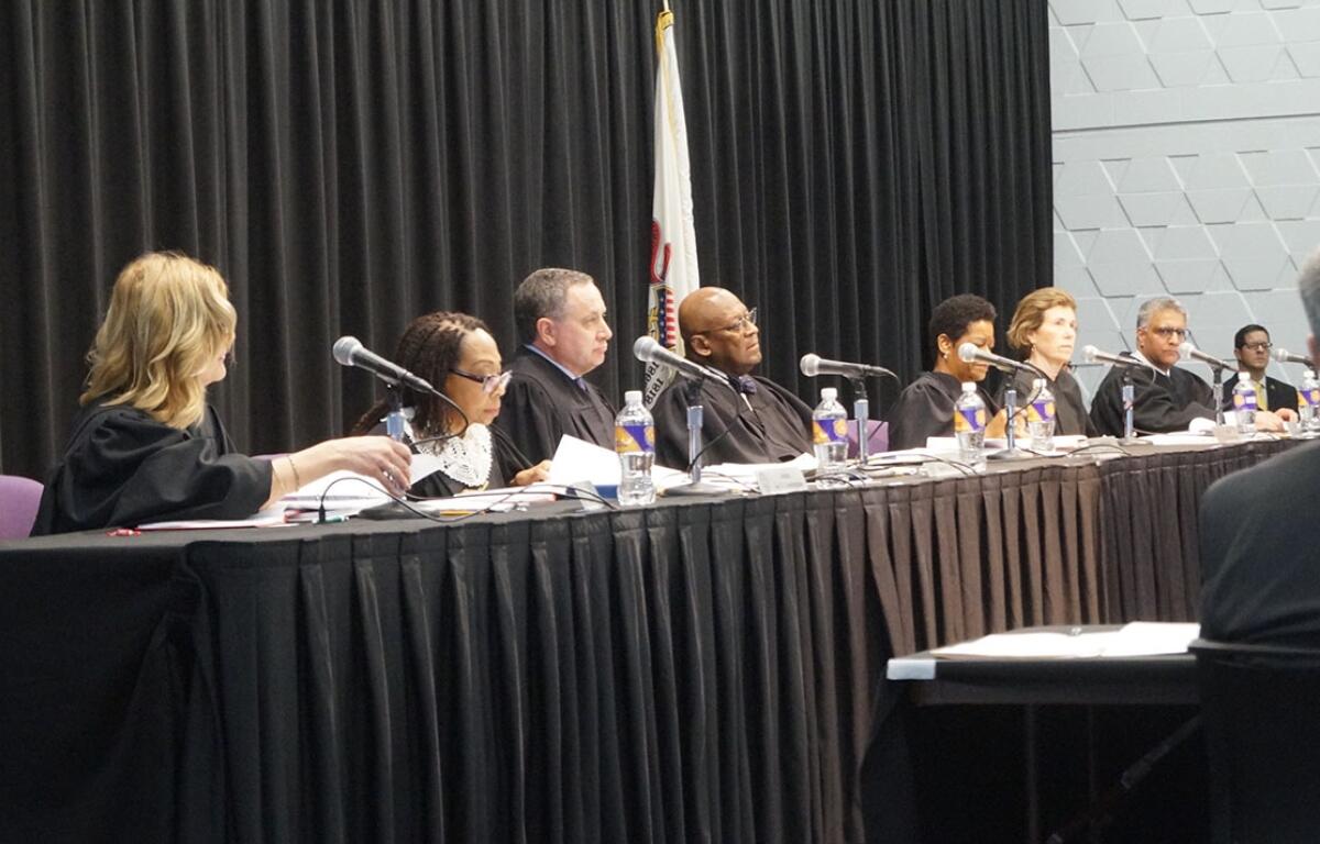 The Illinois Supreme Court held a session on the campus of Western Illinois University in Macomb on Wednesday, March 11, 2026, as part of its tradition of “riding the circuit,” which is meant to make the court more accessible to people in all parts of the state. (Capitol News Illinois photo by Peter Hancock)