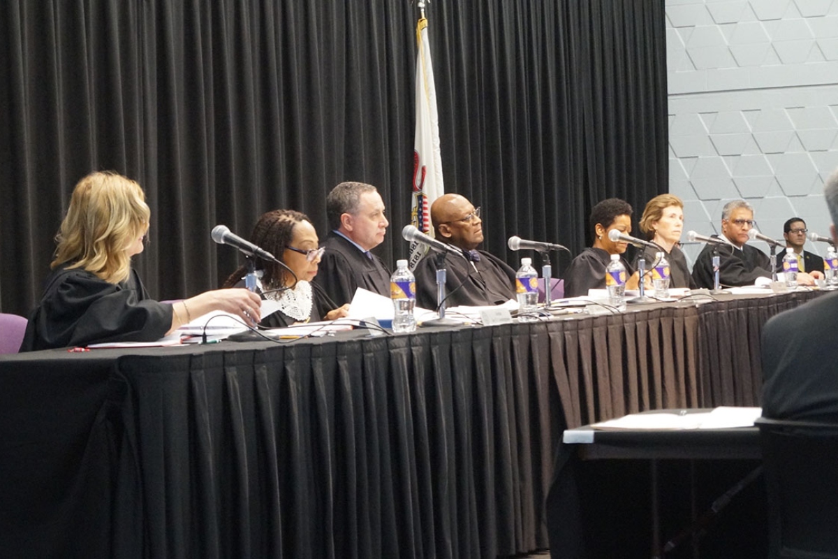The Illinois Supreme Court held a session on the campus of Western Illinois University in Macomb on Wednesday, March 11, 2026, as part of its tradition of “riding the circuit,” which is meant to make the court more accessible to people in all parts of the state. (Capitol News Illinois photo by Peter Hancock)
