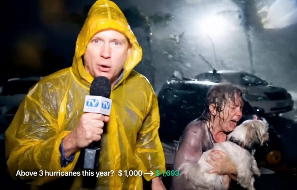 A Kalshi ad that aired during last year’s NBA finals touts the wide variety of events people can place bets on, including the number of hurricanes in a year. (Credit: Kalshi ad screenshot)