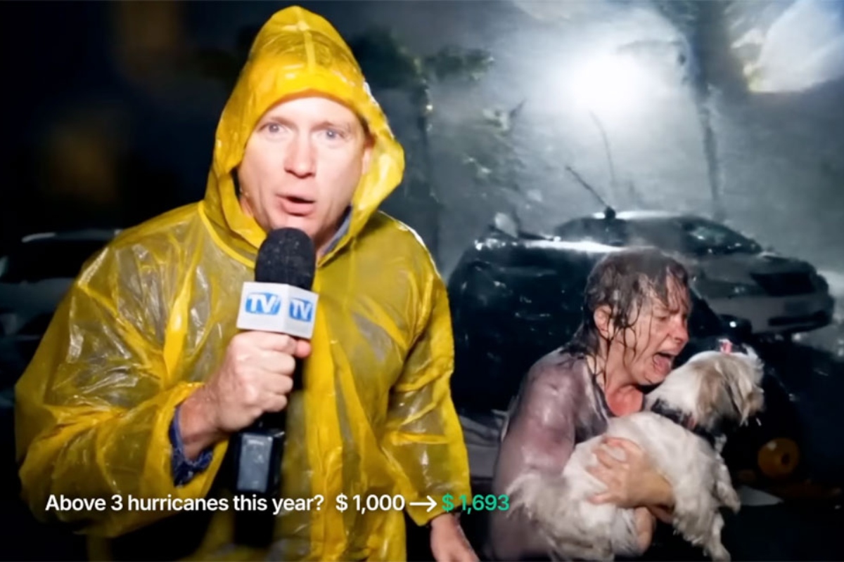 A Kalshi ad that aired during last year’s NBA finals touts the wide variety of events people can place bets on, including the number of hurricanes in a year. (Credit: Kalshi ad screenshot)