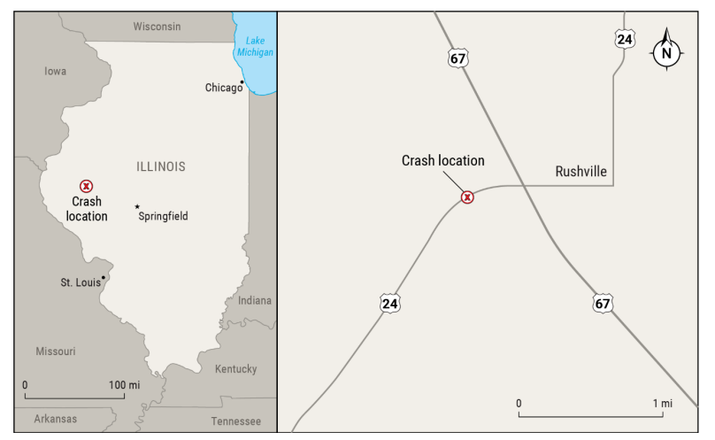 Map of crash, created by Google Earth but annotated by National Transportation Safety Board.