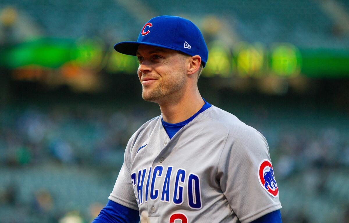 April 18, 2023 - Oakland, California: Chicago Cubs infielder Nico Hoerner during a game against the Oakland Athletics at the Oakland Coliseum.