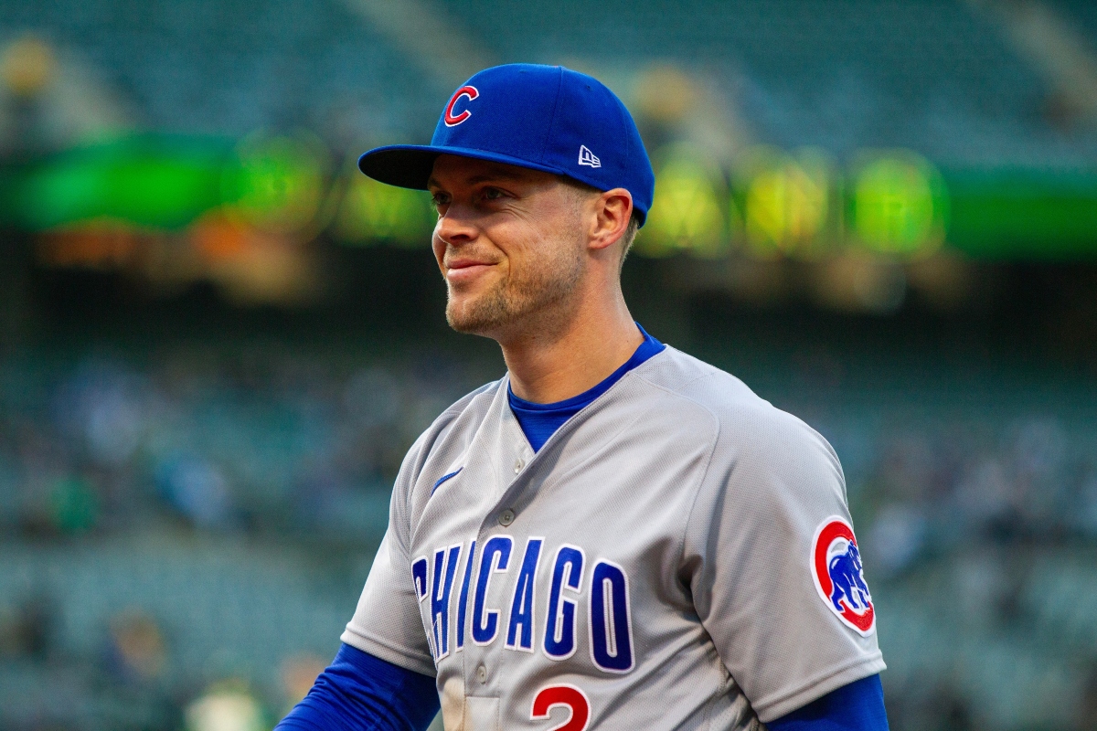 April 18, 2023 - Oakland, California: Chicago Cubs infielder Nico Hoerner during a game against the Oakland Athletics at the Oakland Coliseum.