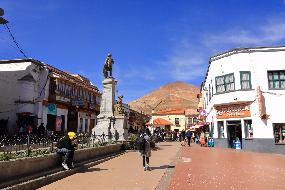 Potosi in Bolivia - May 24 2025: every day life around the main square named "Plaza 10 de Noviembre"