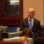 Rep. Bob Morgan, D-Deerfield, speaks on the House floor in April 2024. Morgan sponsored a measure to ban junk fees in Illinois. (Capitol News Illinois photo by Jerry Nowicki)