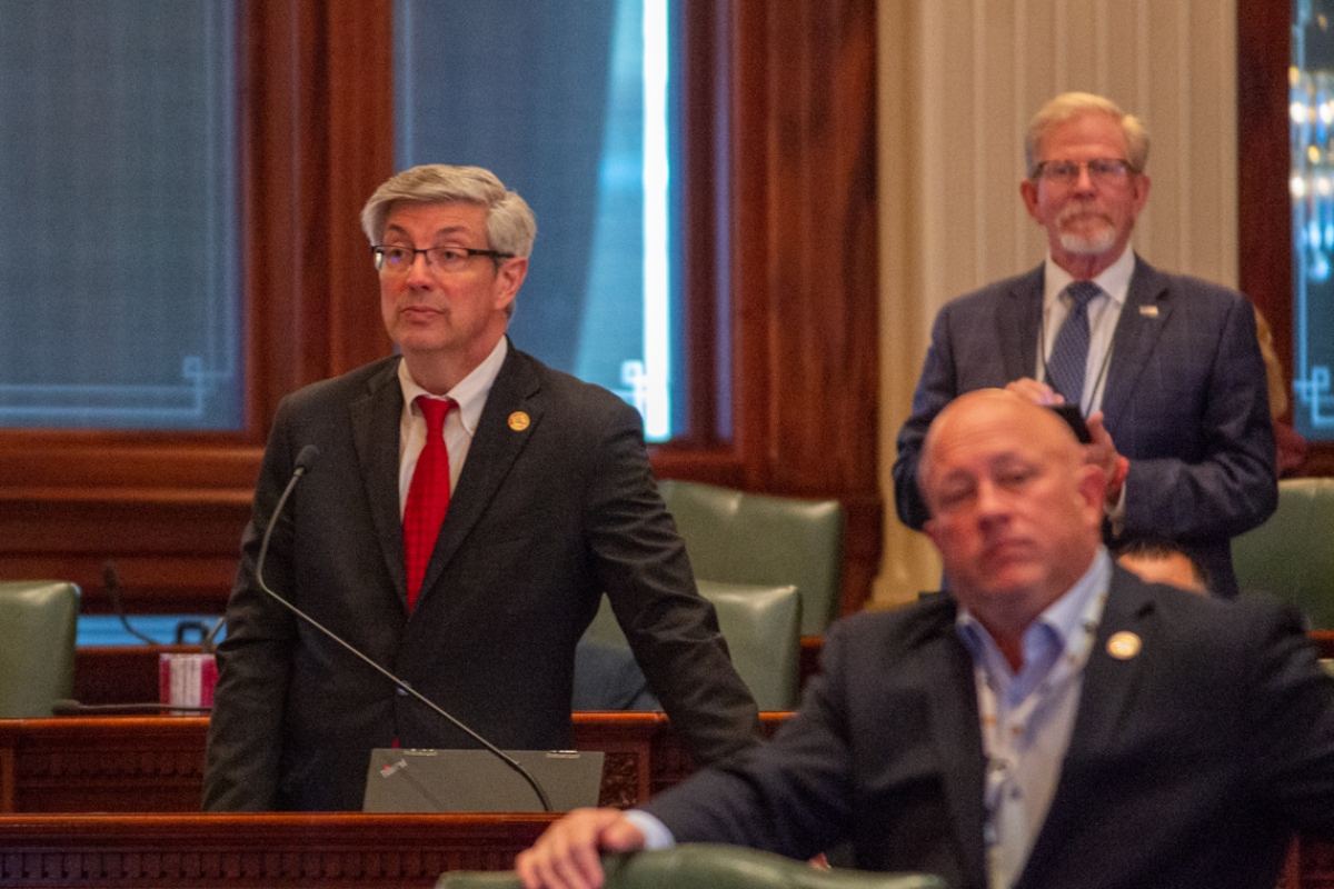 Rep. Dan Ugaste, R-Geneva, debates a bill in the Illinois House on May 21, 2025. (Capitol News Illinois photo by Jerry Nowicki)