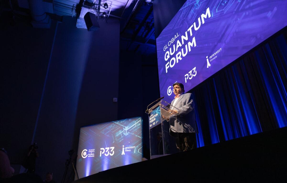 Gov. JB Pritzker speaks at the Global Quantum Forum in Chicago in July 2025. (Capitol News Illinois file photo by Andrew Adams)