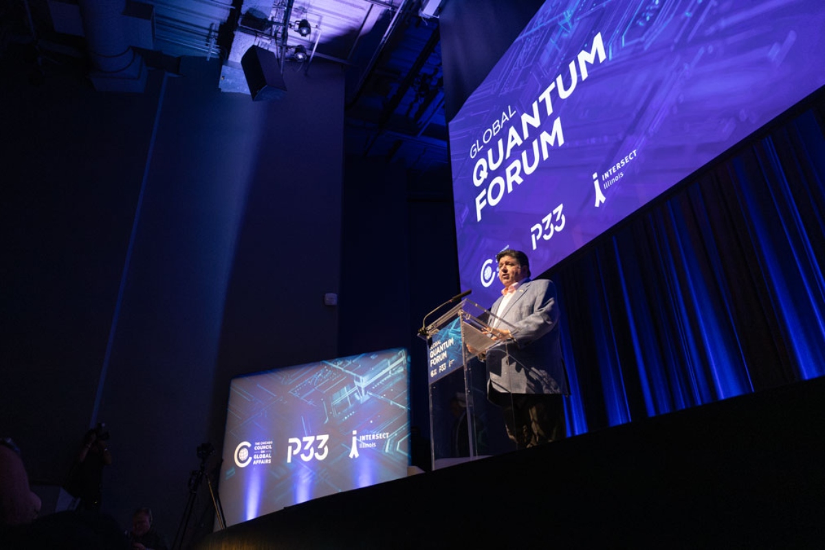 Gov. JB Pritzker speaks at the Global Quantum Forum in Chicago in July 2025. (Capitol News Illinois file photo by Andrew Adams)