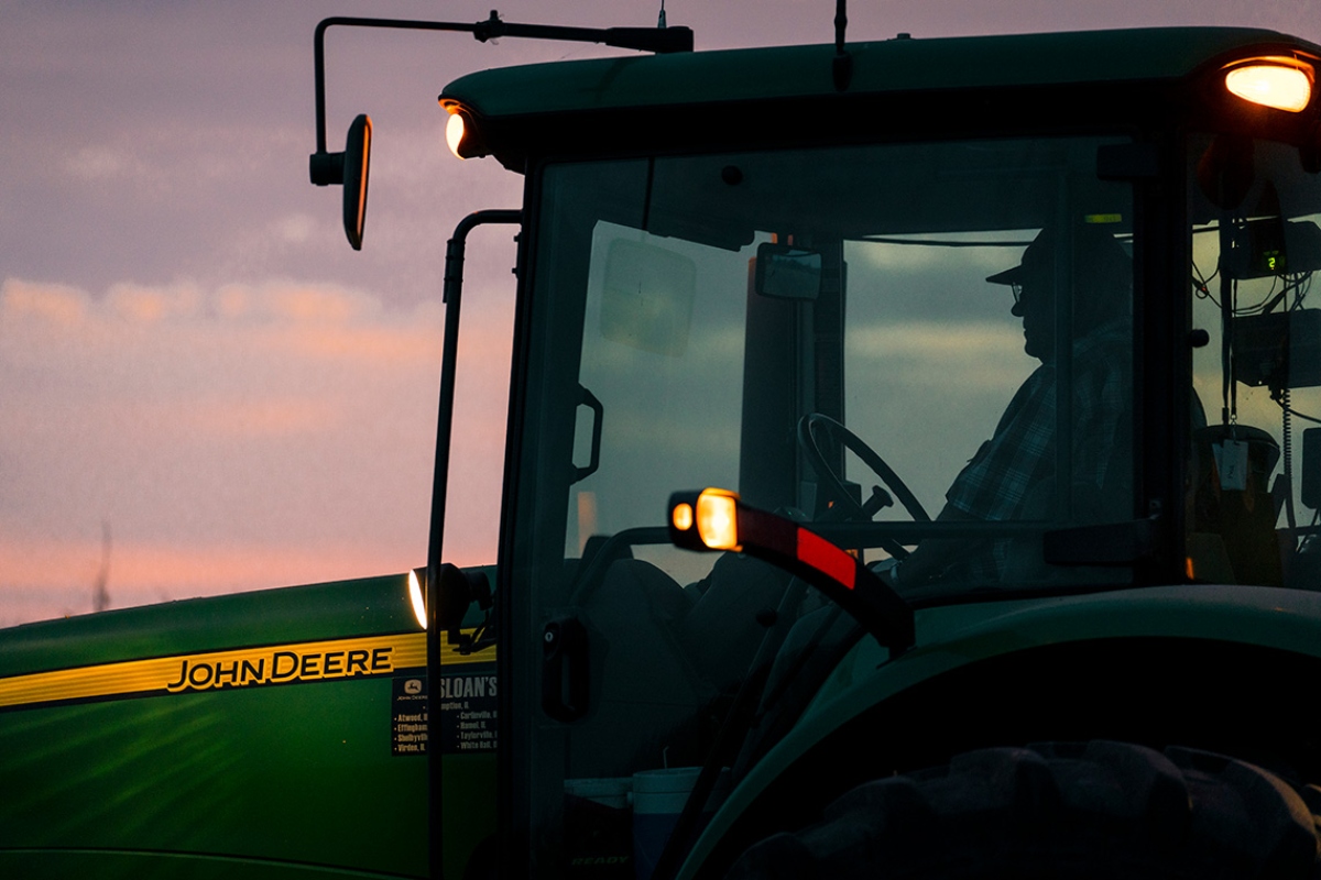 A farmer works into the evening hours in Macon County, Illinois. (Photo courtesy of Muirhead Farms)