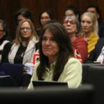 Denise Lorence, mother of Katie Abraham, says during an April 27 hearing of the Illinois Accountability Commission that her daughter should be remembered as the “empathetic and caring person she was,” not used to further the Trump administration’s political aims. (Capitol News Illinois photo by Maggie Dougherty)