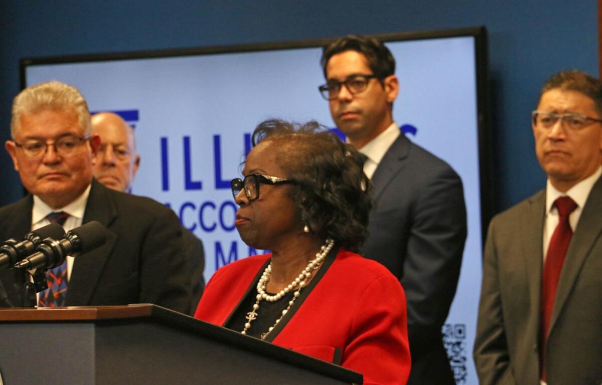 The Illinois Accountability Commission Vice Chair Patricia Brown Holmes announced on April 30, 2026, that the commission is sending referral letters to appropriate law enforcement agencies for investigations of federal agents where the commission has determined reasonable cause to believe those agents violated agency policy, state or federal criminal law, or individual human rights. (Capitol News Illinois photo by Maggie Dougherty)