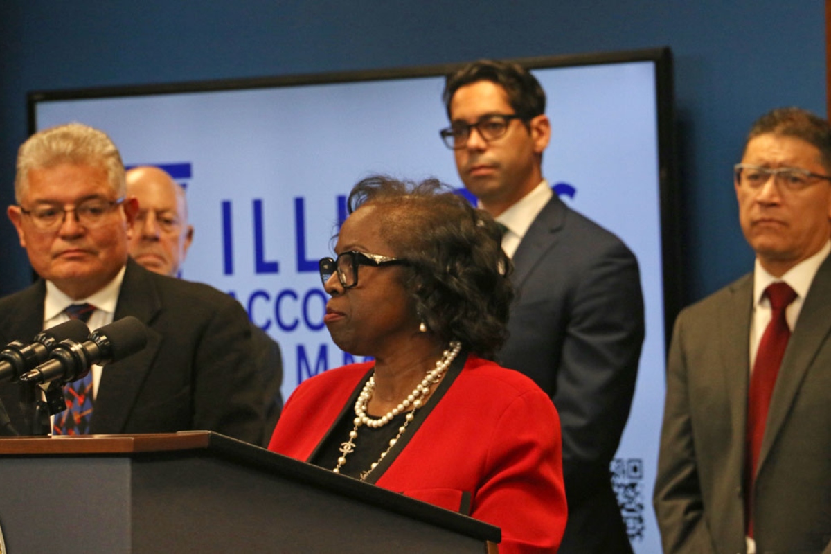 The Illinois Accountability Commission Vice Chair Patricia Brown Holmes announced on April 30, 2026, that the commission is sending referral letters to appropriate law enforcement agencies for investigations of federal agents where the commission has determined reasonable cause to believe those agents violated agency policy, state or federal criminal law, or individual human rights. (Capitol News Illinois photo by Maggie Dougherty)