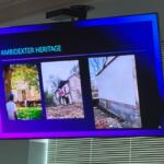 Slide titled 'Ambidexter Heritage' showing three photos of historic buildings with a purple border.