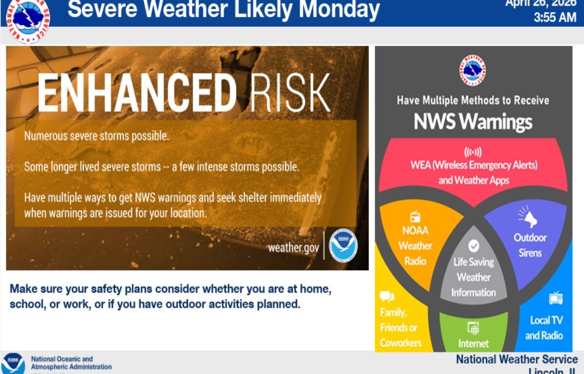 Severe weather is possible Monday.